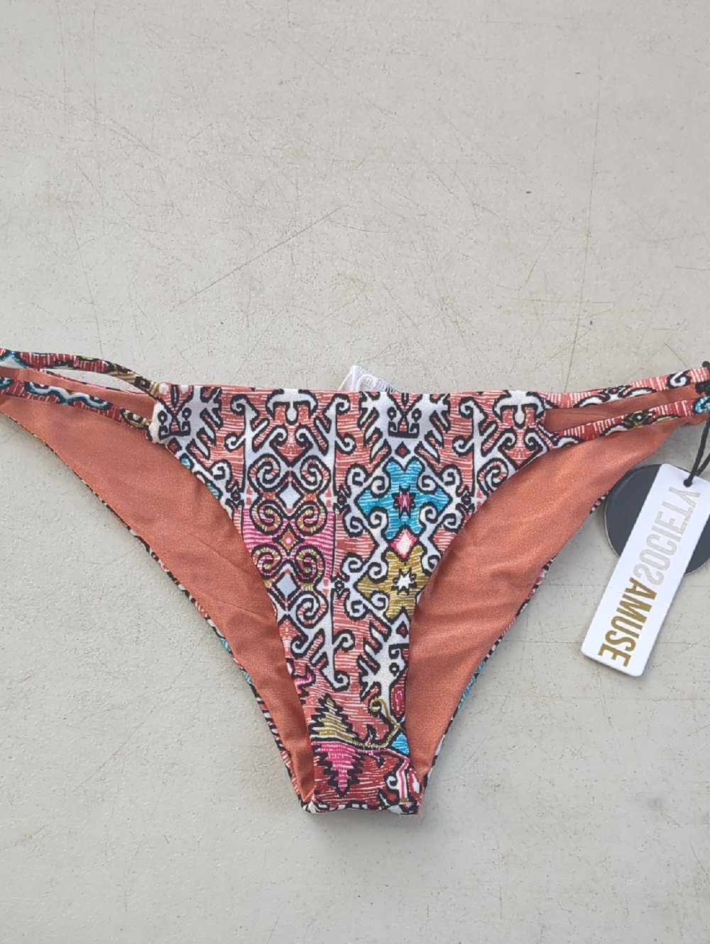 Amuse Society Rust & Multi Ethnic-Print Bikini Bottom